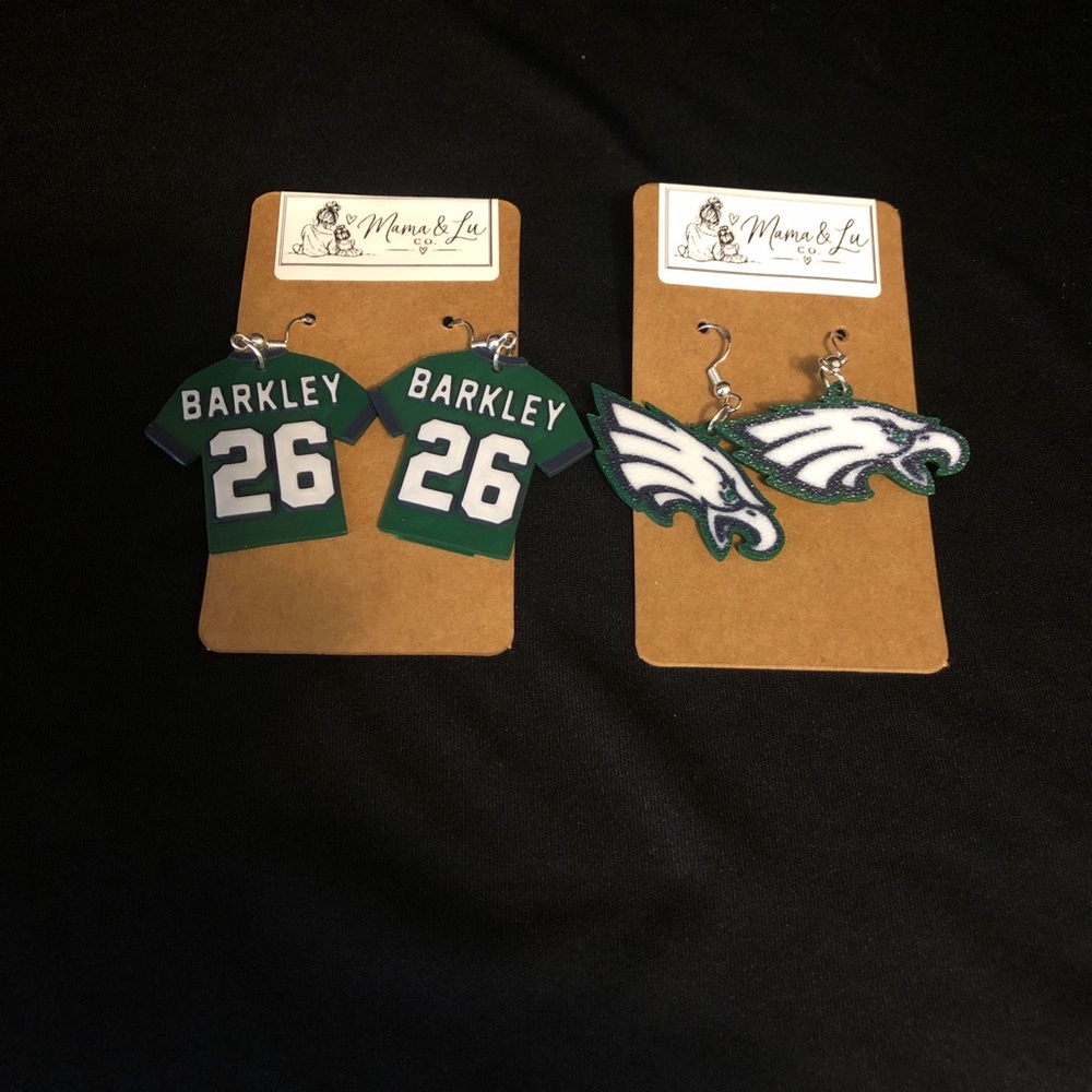 Philadelphia Eagles AND Saquon Barkley Jersey Earrings Bundle Lot of 2 Pls Read